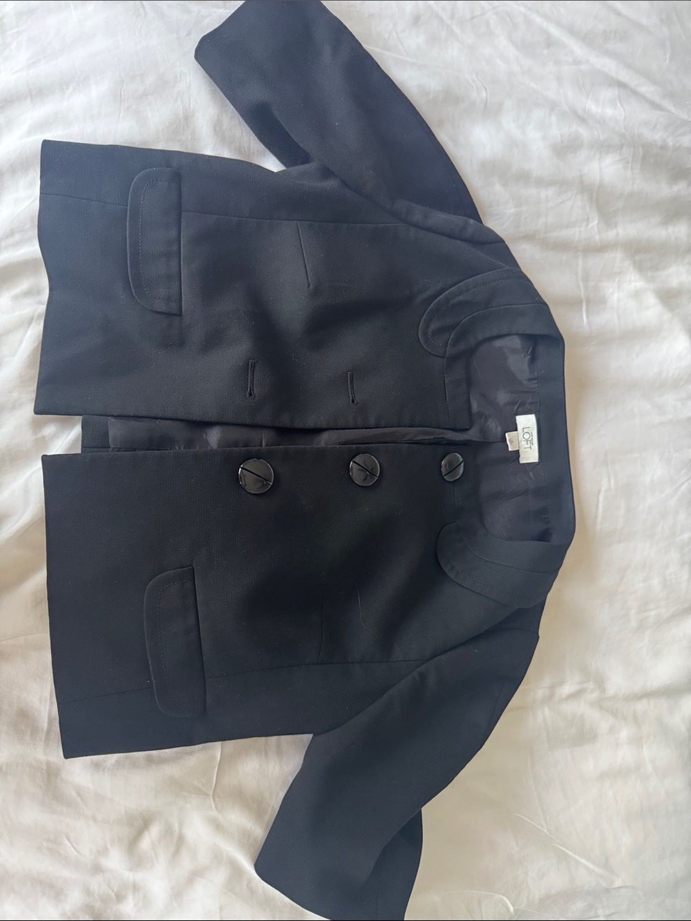 LOFT Black Cropped Button Jacket